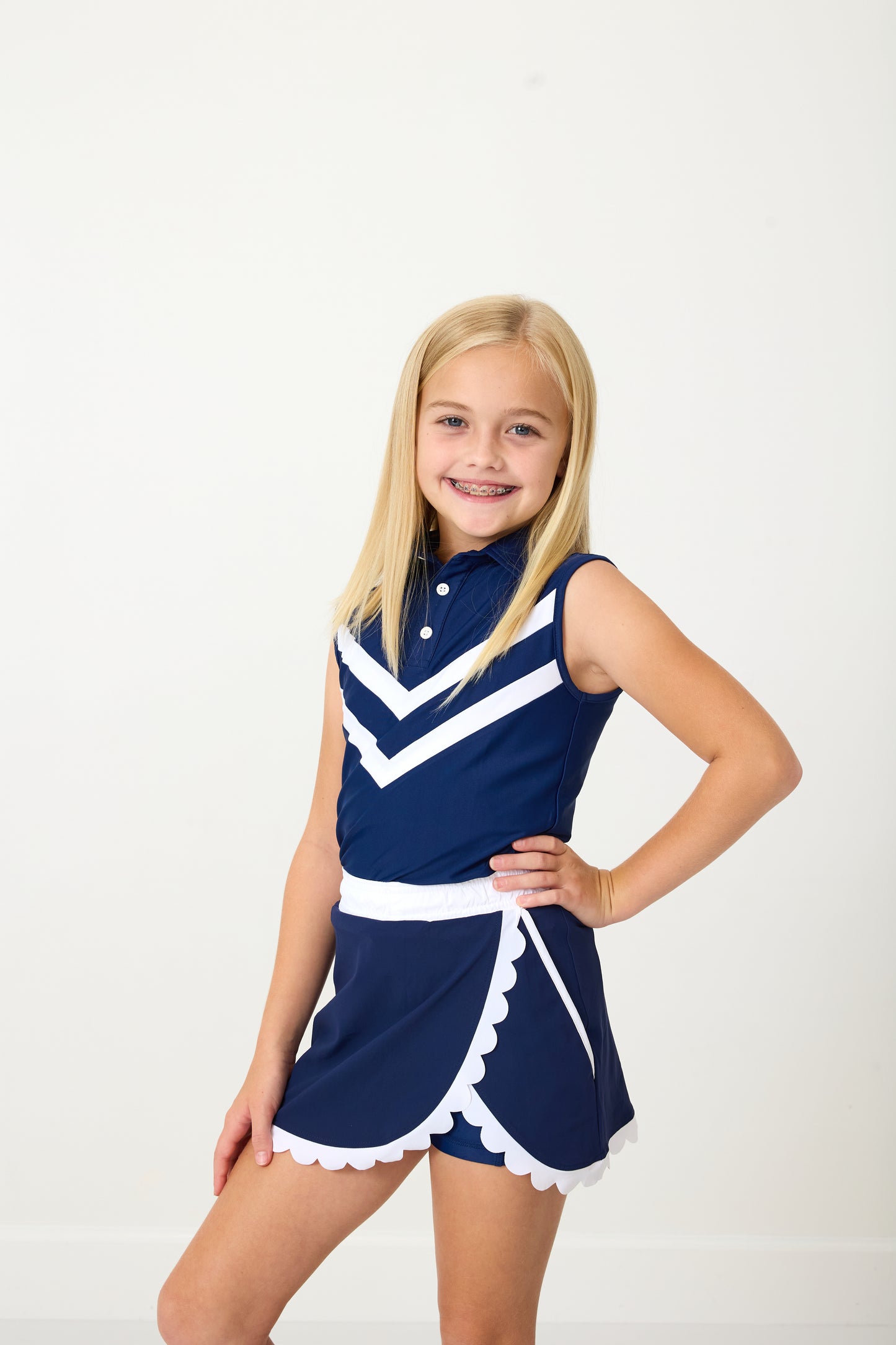 Navy Top and Scalloped Skort Set