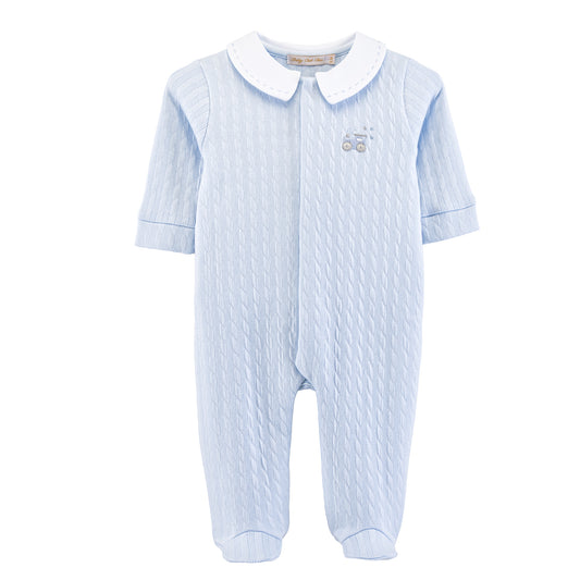 Little Train Pima Jacquard Footie With Embroidered Collar