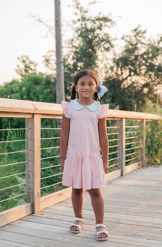 Genevieve Dress Coral Stripe / Blue