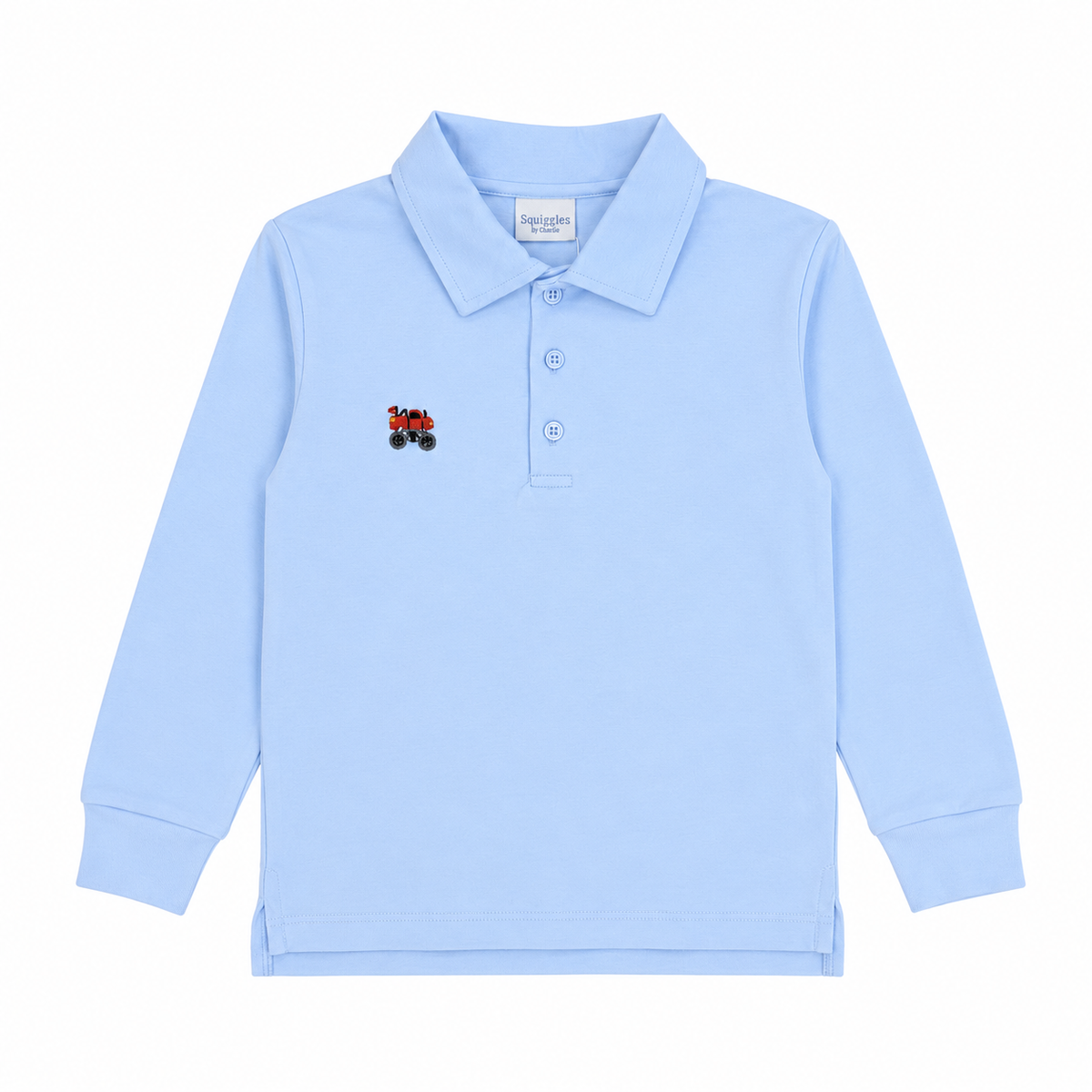 Mini Monster Truck Blue Long Sleeve Polo