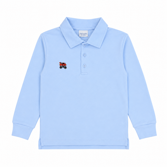 Mini Monster Truck Blue Long Sleeve Polo