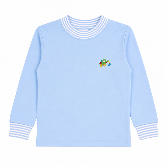 Mini Backhoe Blue Long Sleeve Cuffed Tee
