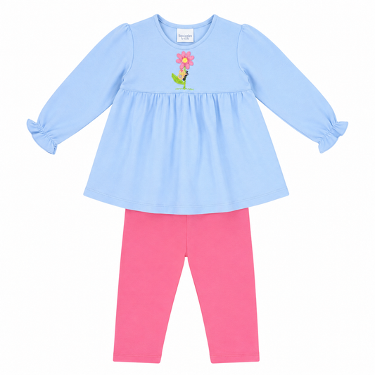 Flower Blue Top Pink Legging Set