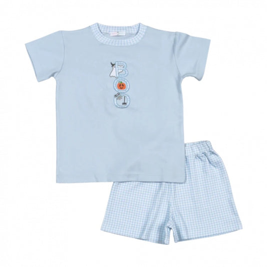 Spooky Blue Pima Applique Short Set