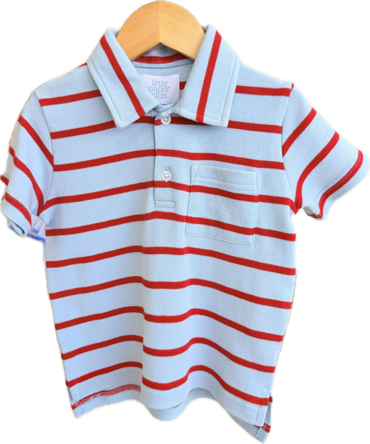 Knit Pocket Polo Blue/Red Stripe
