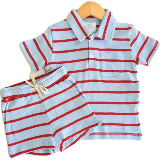 Knit Pocket Polo Blue/Red Stripe