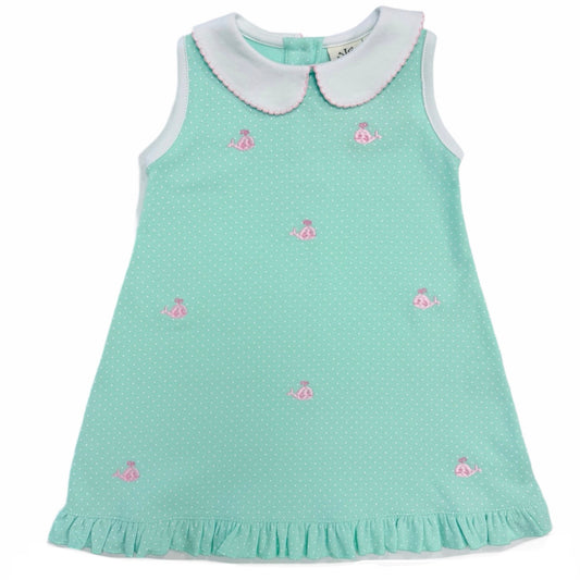 Mint Pink Whale Embroidered Dress