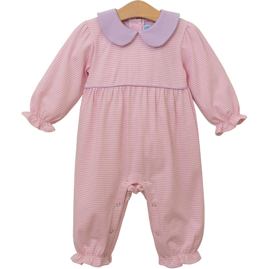 Katherine Romper - Light Pink Stripe/Lavender