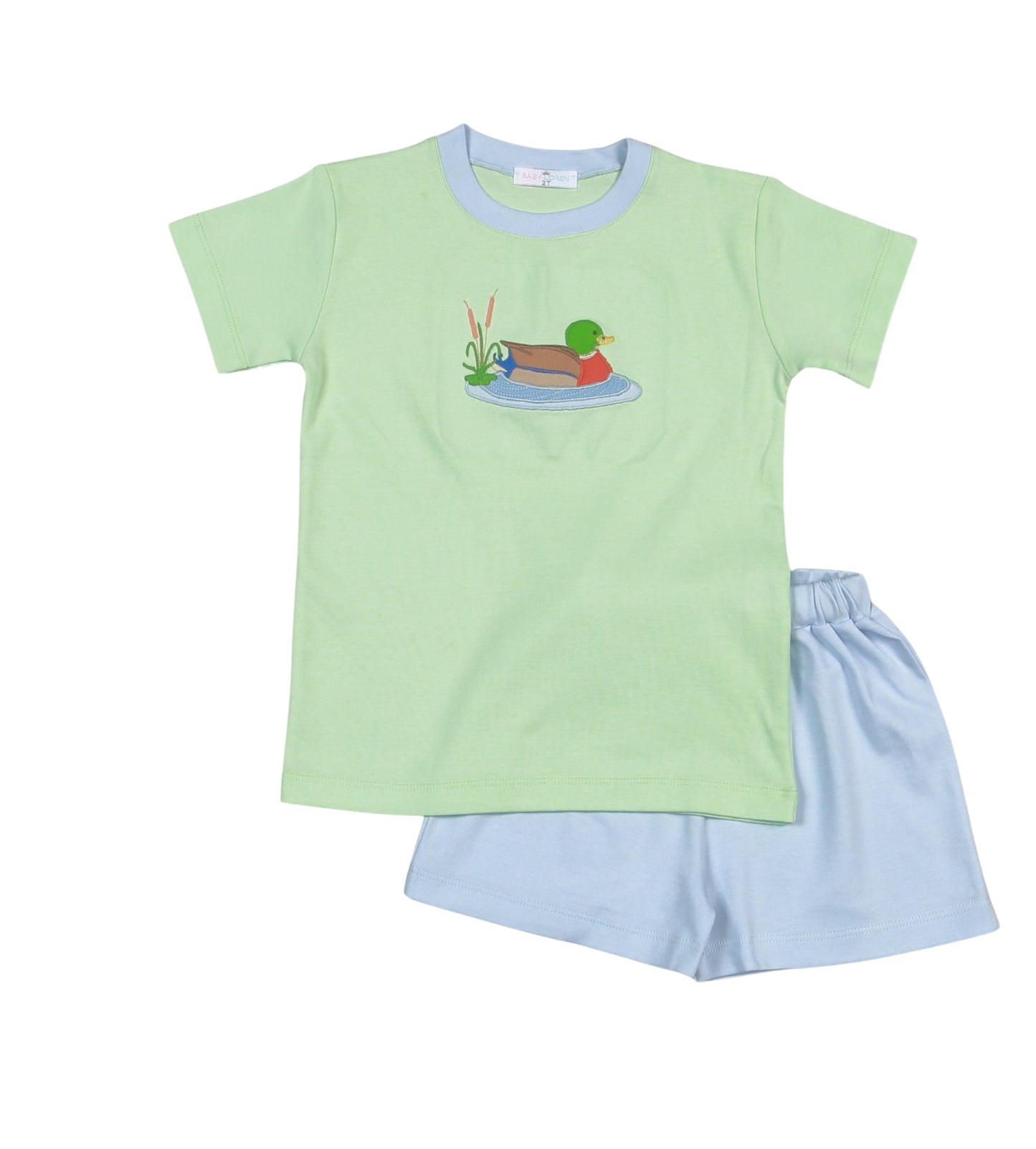 Mallard Applique Green Pima Short Set