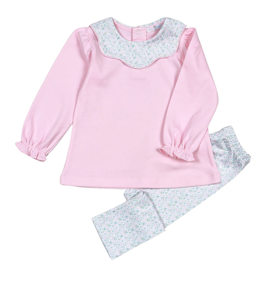 Nicolle Scallop Floral Pink Pima Pants Set