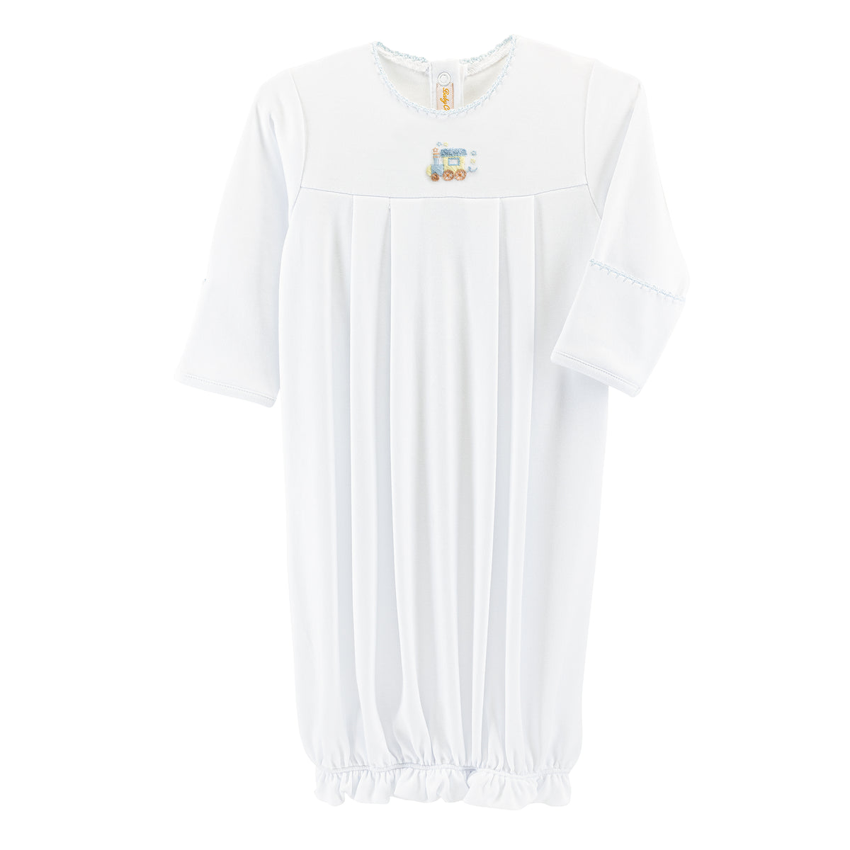 Little Train Embroidered Pima Gown With Crochet Trim