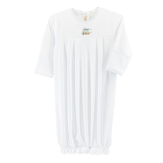 Little Train Embroidered Pima Gown With Crochet Trim