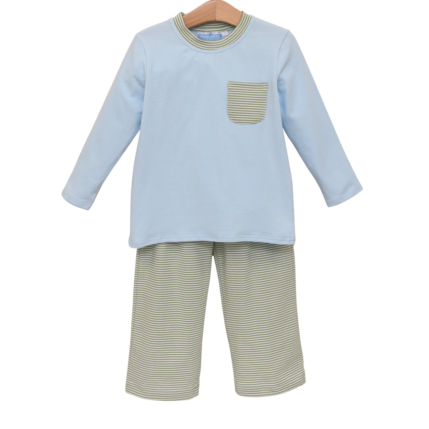 Preston Pant Set - Green Stripe/Light Blue