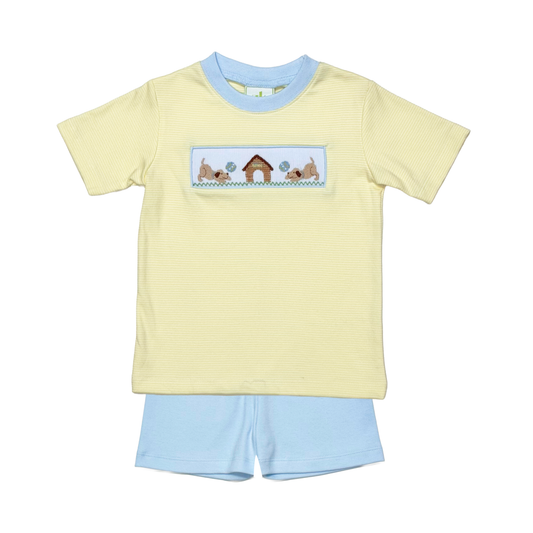 Puppy House Smocked Play Tee & Short Set