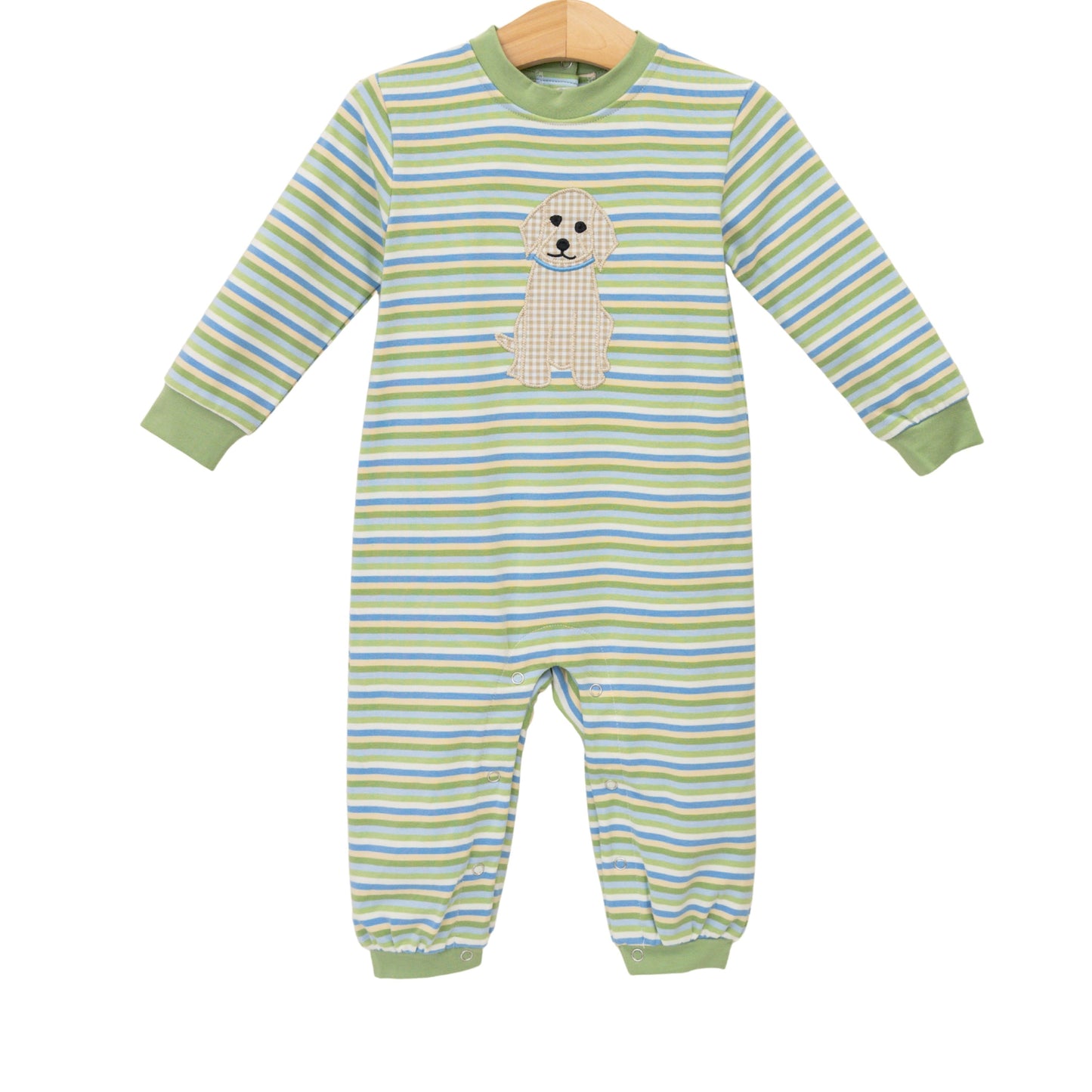 Puppy Romper - Green/Tan Stripes