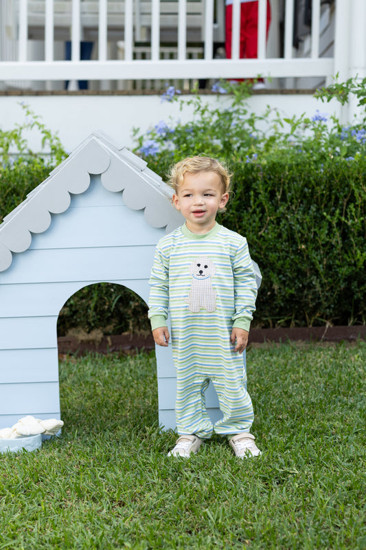 Puppy Romper - Green/Tan Stripes