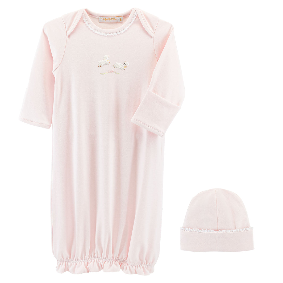 Baby Lambs Pink Embroidered Pima Gown & Hat Set