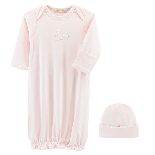 Baby Lambs Pink Embroidered Pima Gown & Hat Set