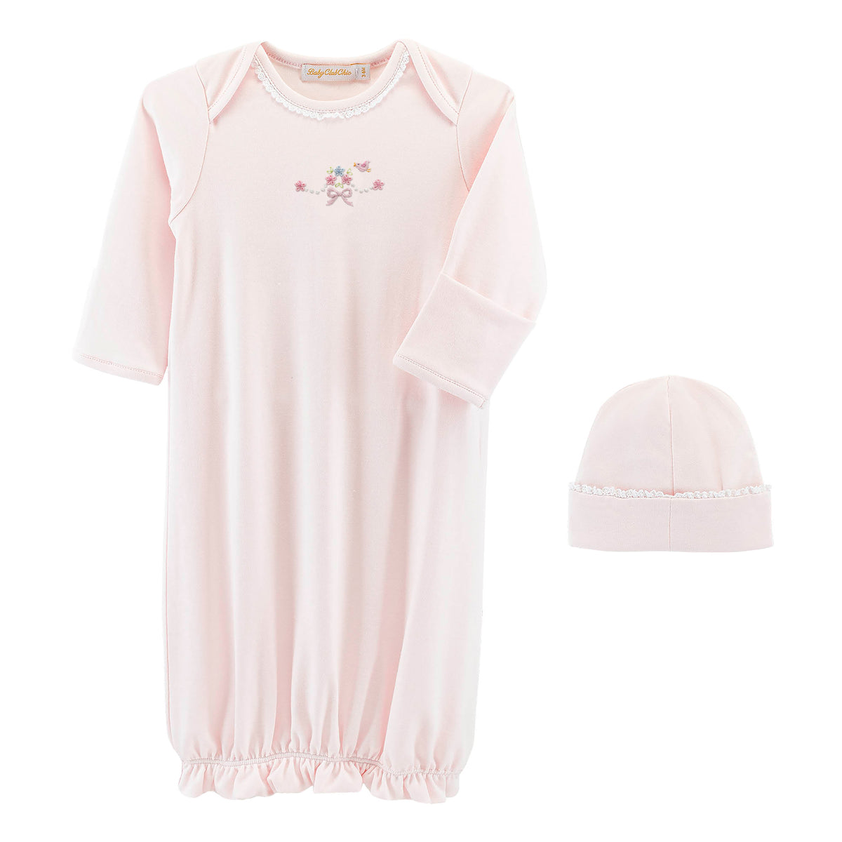 Sweet Bows Embroidered Pima Gown & Hat Set