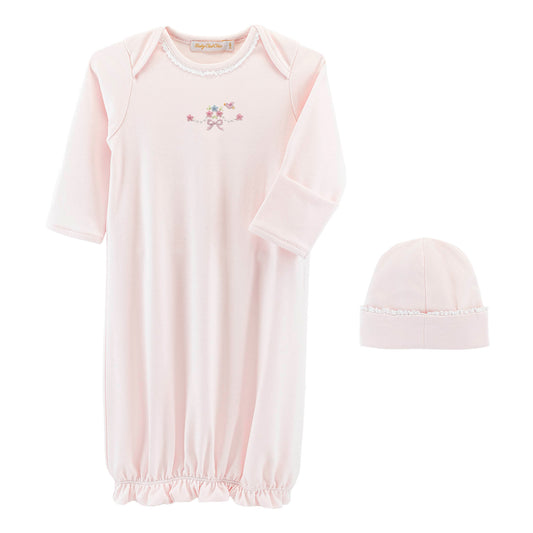 Sweet Bows Embroidered Pima Gown & Hat Set