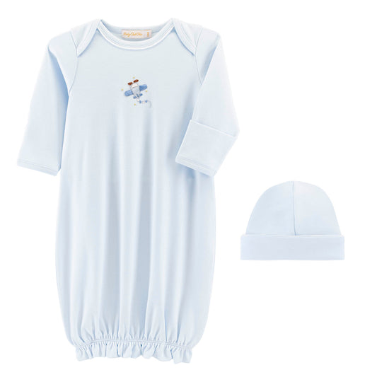 Sky Adventure Embroidered Pima Gown & Hat Set