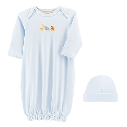 Safari Adventure Embroidered Pima Gown & Hat Set