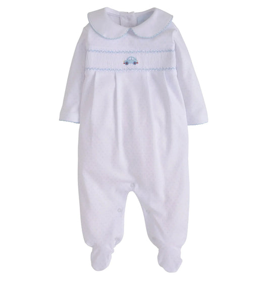 Car Smocked Blue Dot Footie