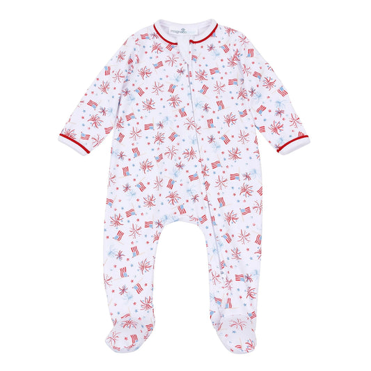 A Sparkly Fourth Print Zip Footie