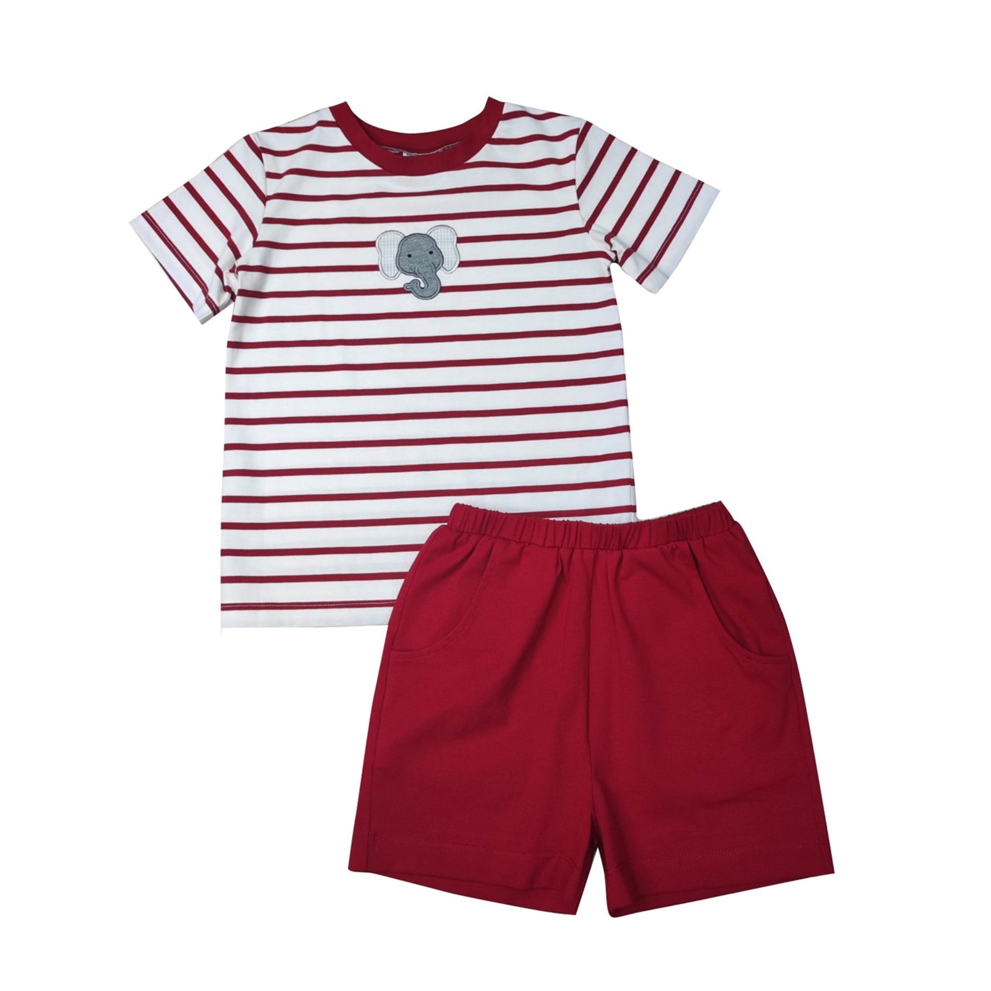 Boys red and white striped elephant t-shirt and matching red shorts from Ishtex