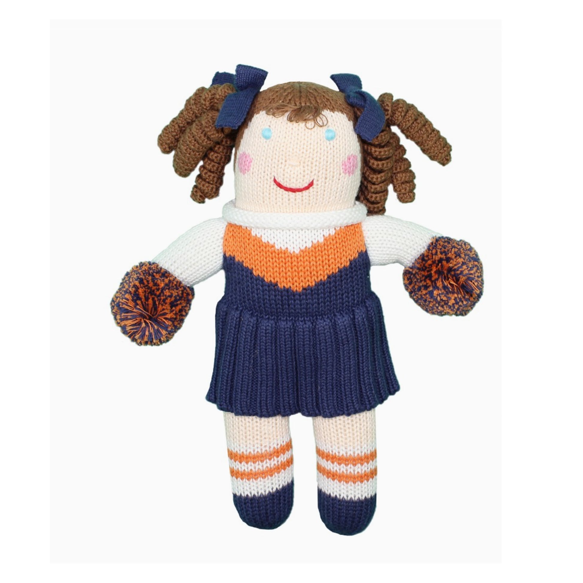 Auburn cheerleader knit stuffed doll toy in navy and orange 