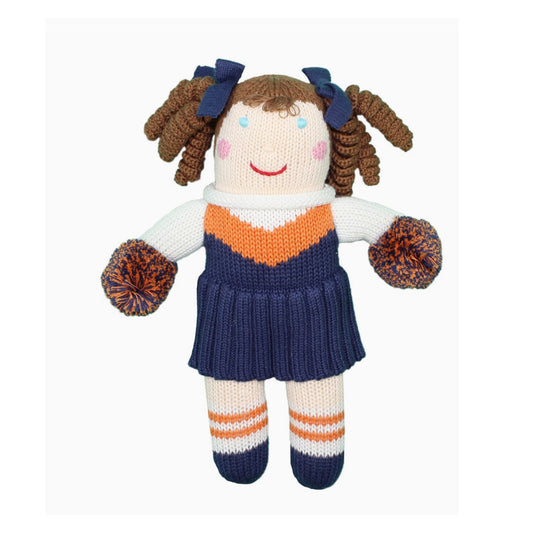 Auburn cheerleader knit stuffed doll toy in navy and orange 