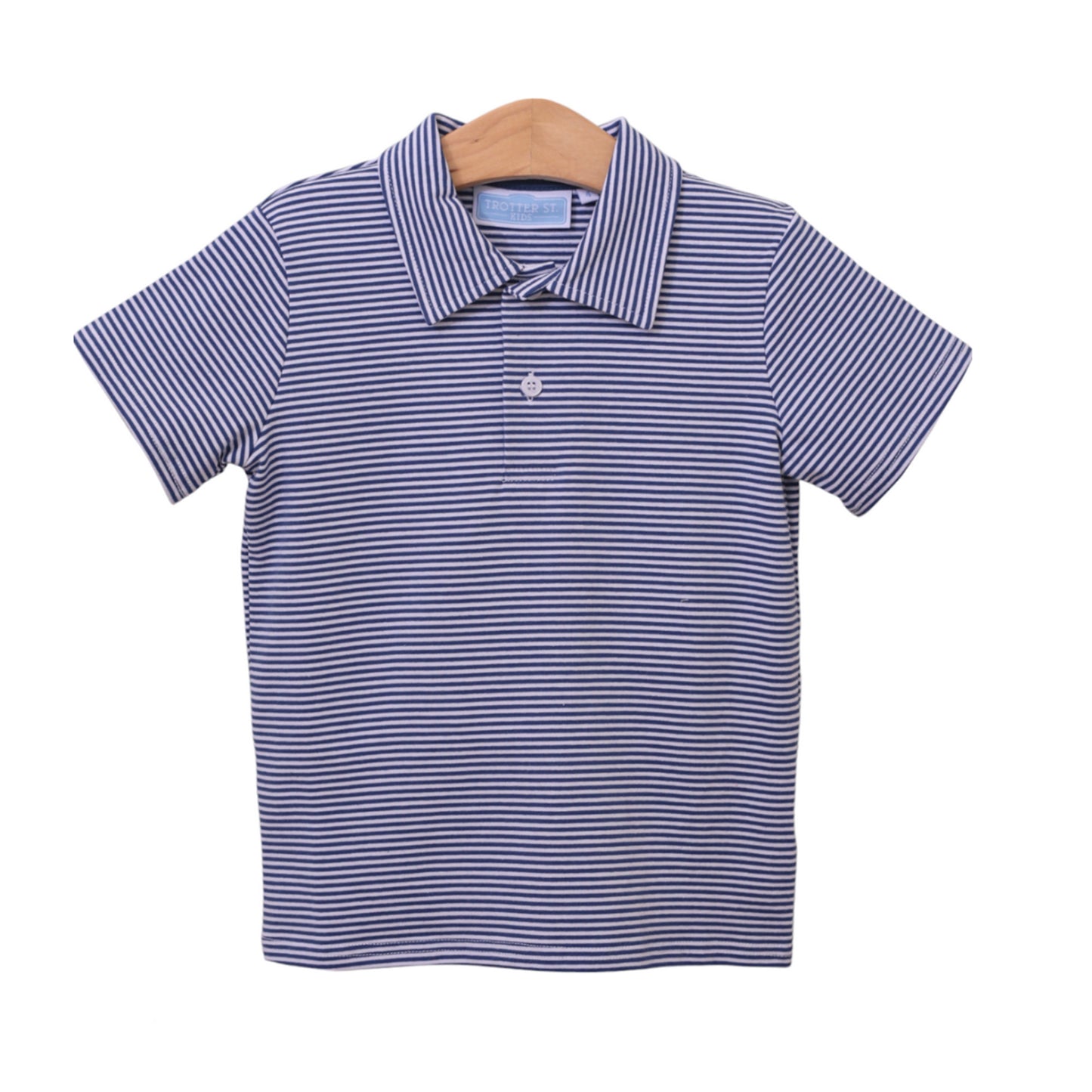 Boys stripe navy and white polo from Trotter Street Kids