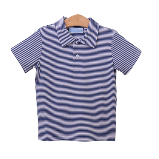 Boys stripe navy and white polo from Trotter Street Kids