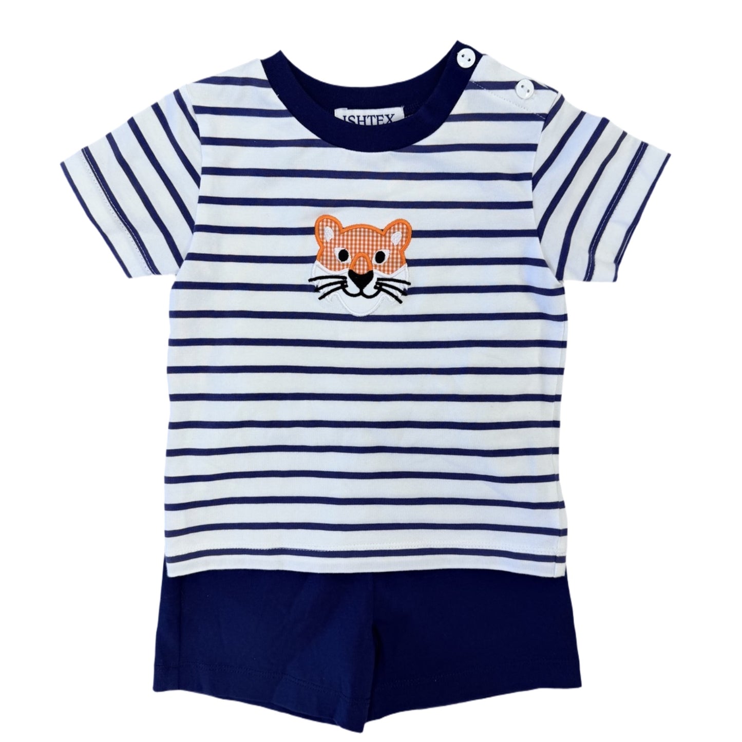 Navy Stripe Tiger Face Short Set