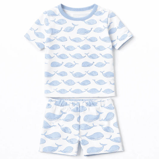 Azure Whales Print Short PJ - Blue