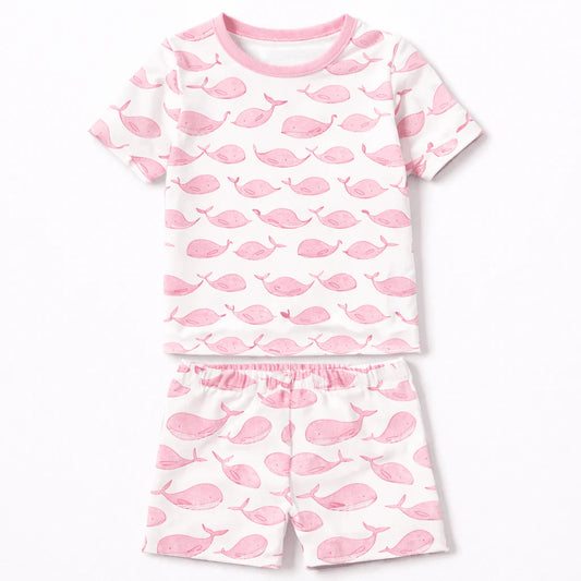 Azure Whales Print Short PJ - Pink
