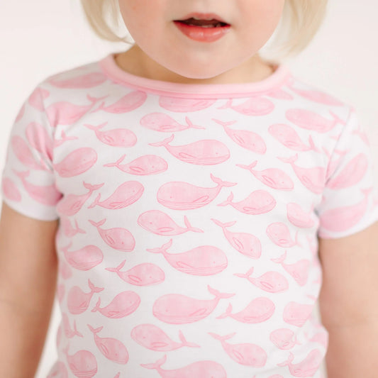 Azure Whales Print Short PJ - Pink