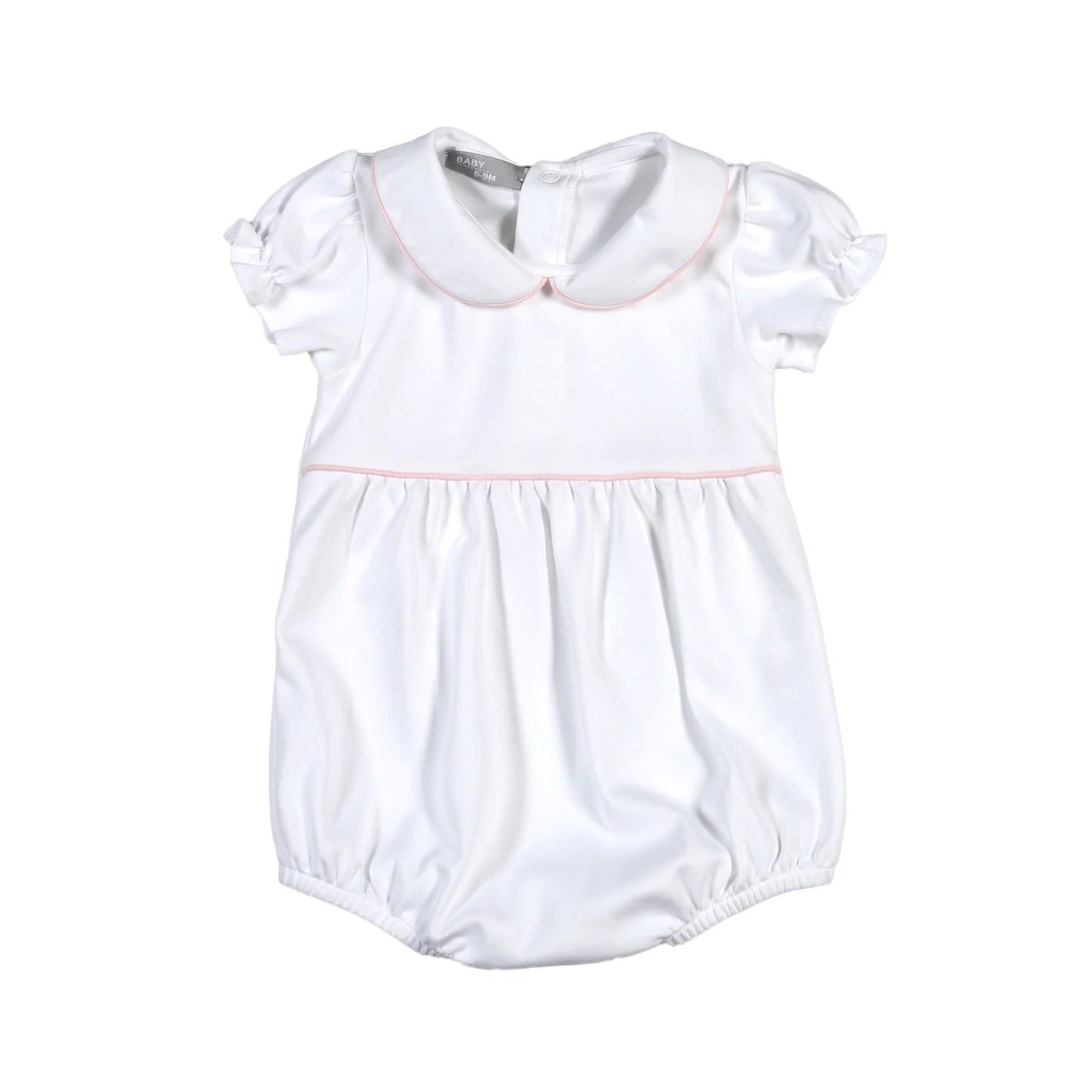 White Pima Bubble Pink Piping