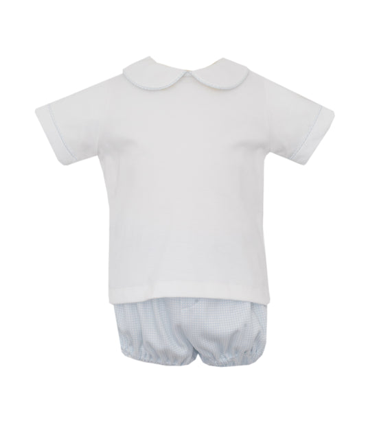 White Blue Gingham Bloomer Short Set