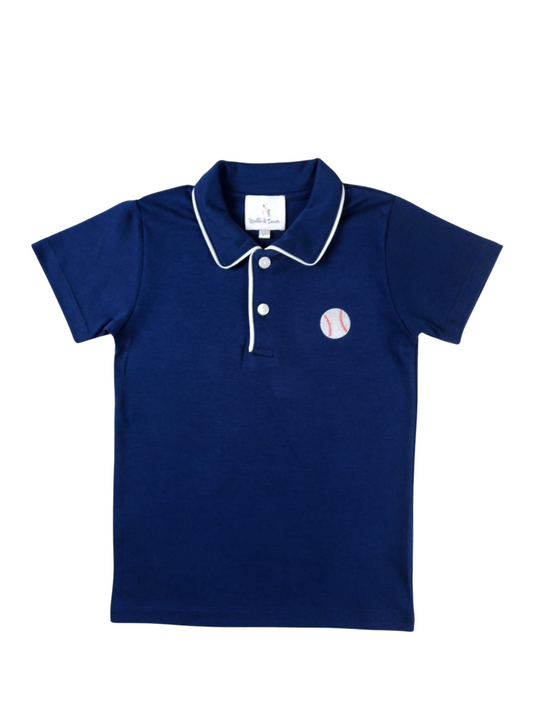 Navy Pima Polo with Baseball