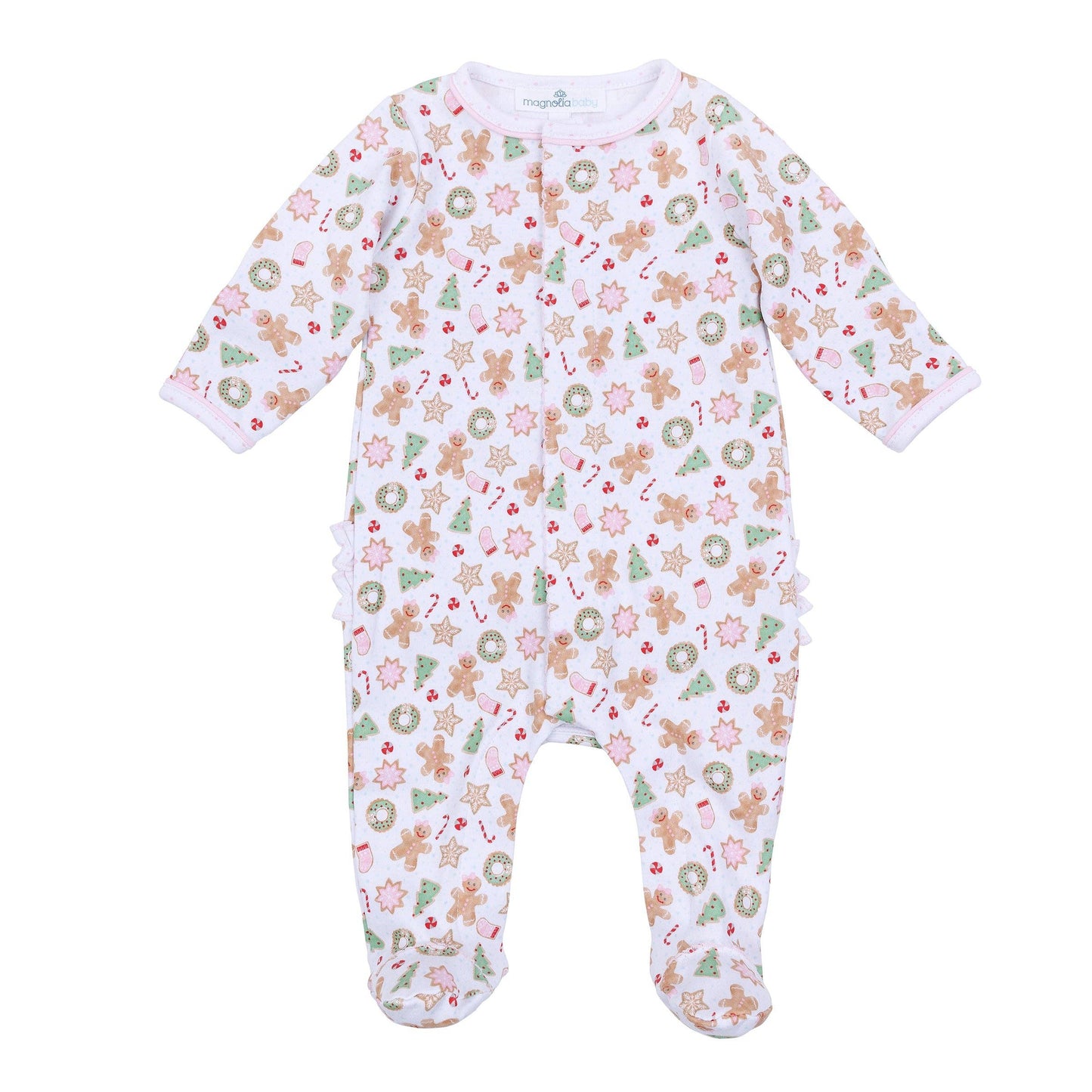 Frosted Wonderland Print Ruffle Footie - Pink
