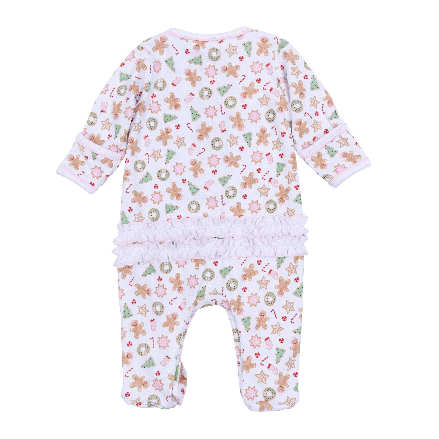 Frosted Wonderland Print Ruffle Footie - Pink