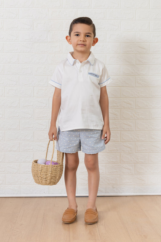 William Polo Set - Blue Swiss Dot