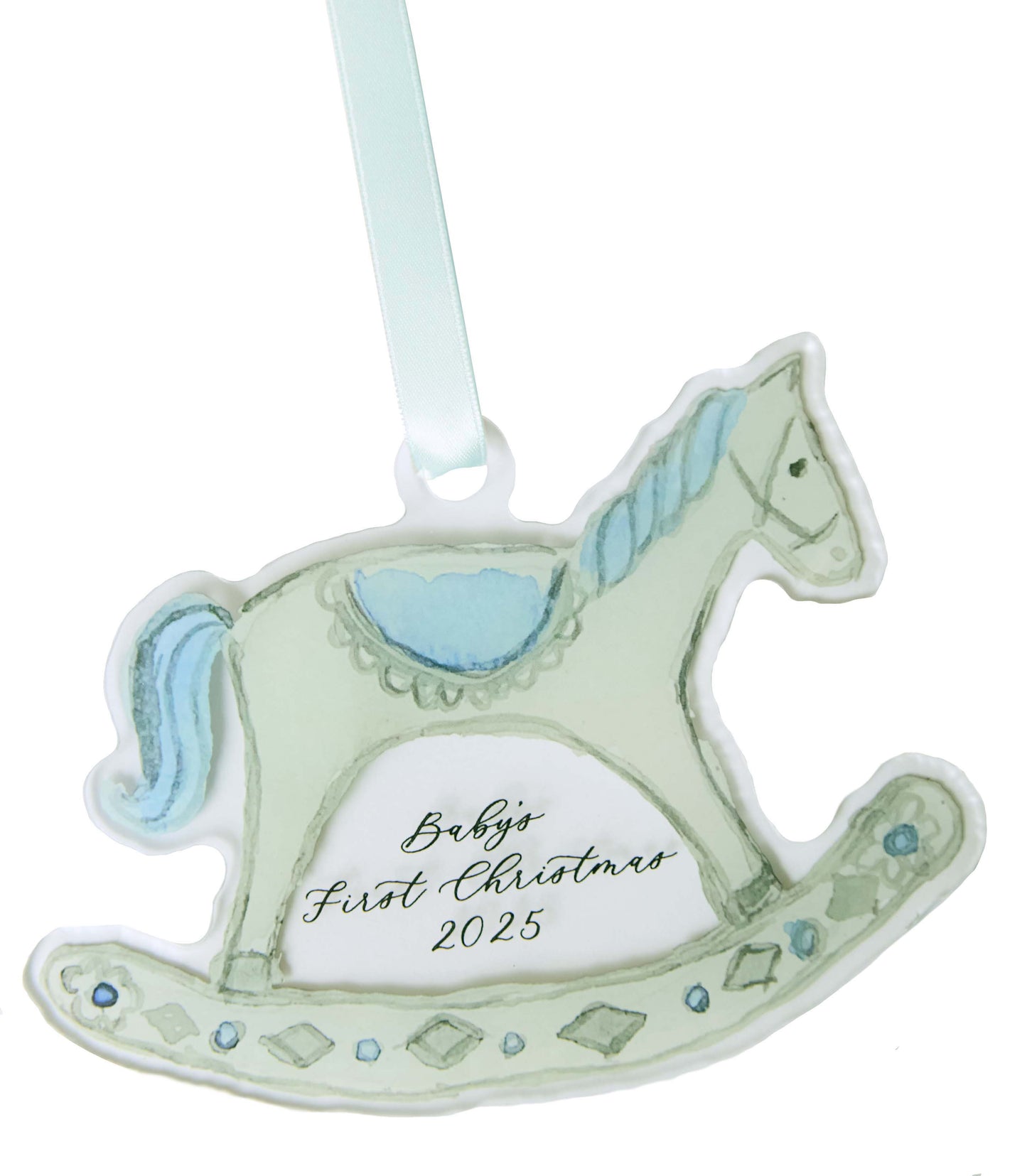 2025 Baby’s First Christmas Rocking Horse Ornament - Blue