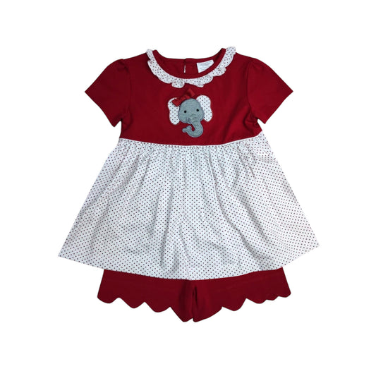 Elephant Crimson Dot Tunic Girl Short Set