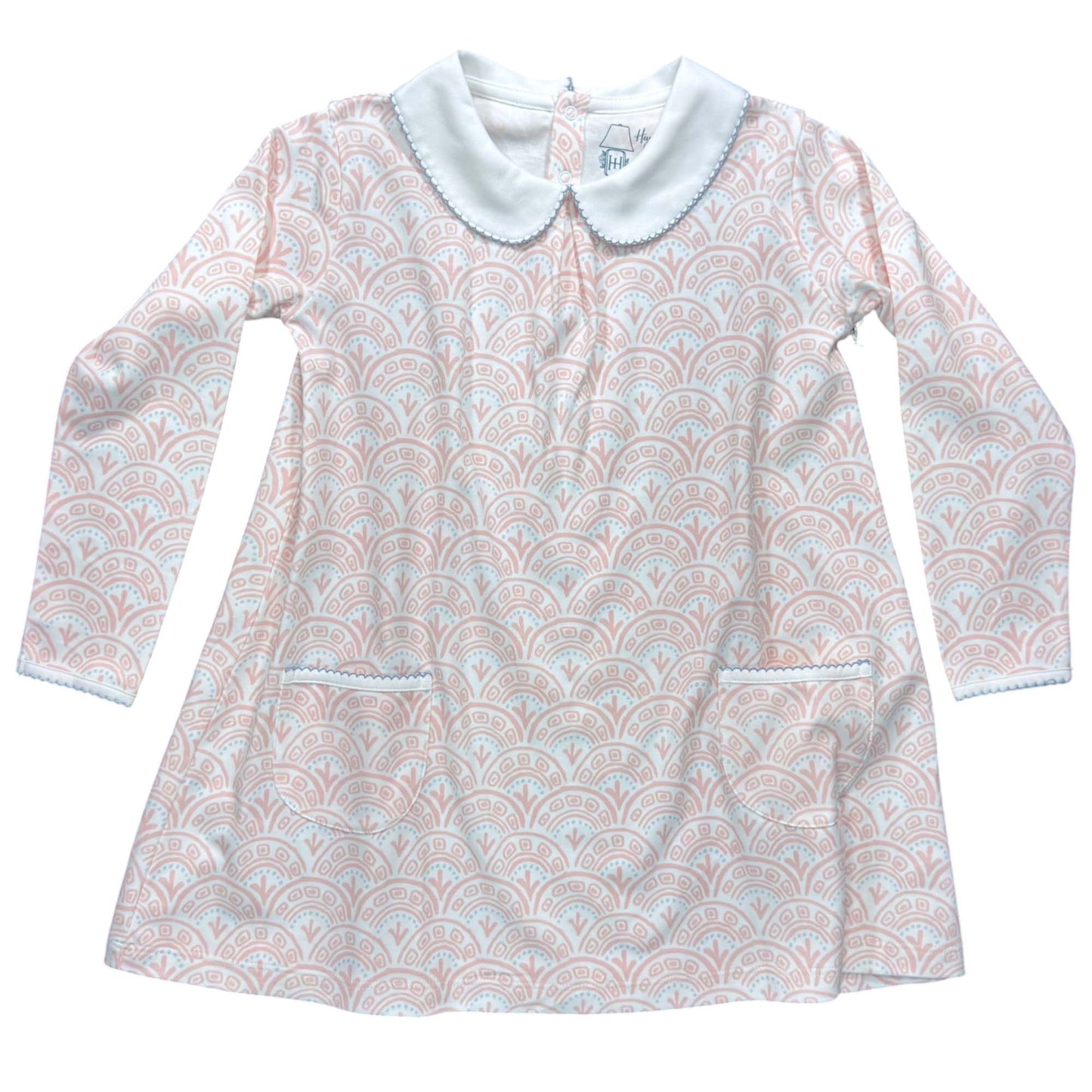 Twirl Pocket Dress Pink Scallop Print