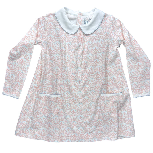 Twirl Pocket Dress Pink Scallop Print