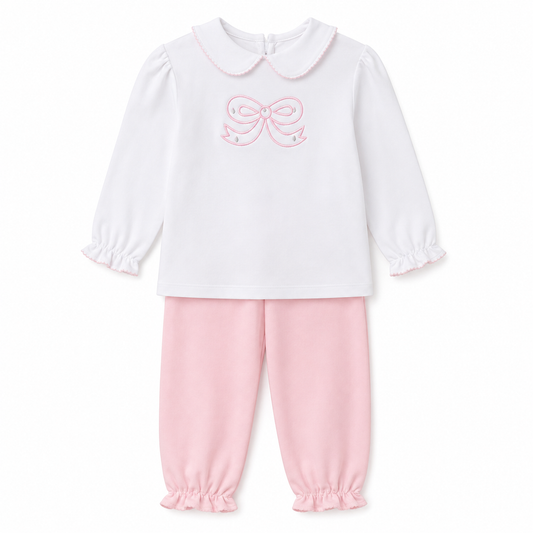Applique Bow Pink Bloomer Pant Set
