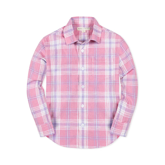 Pink Plaid Linen Button Down