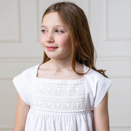 White Seersucker Empire Waist Dress